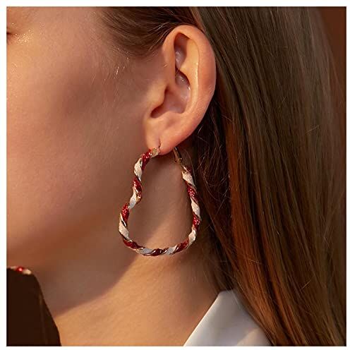 Inilbran Orecchini a cerchio a cuore Boho Orecchini a bottone con cuore d'amore grandi Orecchini pendenti a cuore rosso Orecchini minimalisti esagerati Gioielli per donne e ragazze