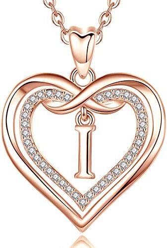 AEONSLOVE Collana Lettera Donna Ciondolo Nome Personalizzabile Collana Iniziale I Oro Rosa Regalo Compleanno Natale per Figlia Amica Ragazza