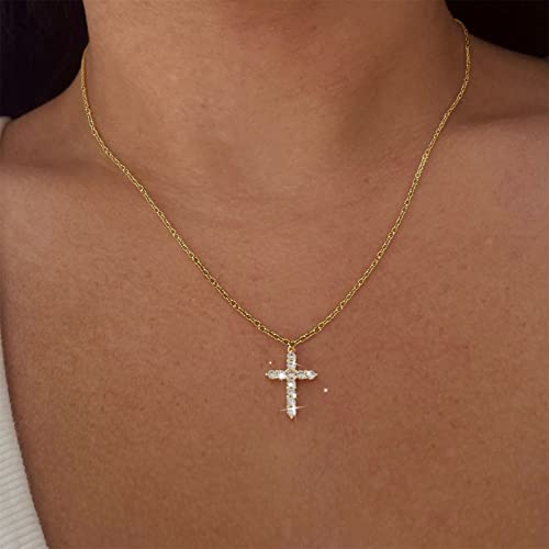 TseenYi Cz Croce Ciondolo Collana D'oro Cristallo Croce Crocifisso Collana Boho Croce Girocollo Scintillante Strass Croce Collana Catena Gioielli Per Donne E Ragazze Regali