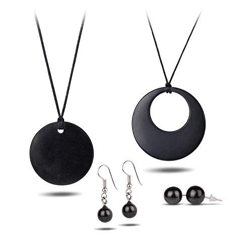 Heka Naturals Set di Orecchini e Pendenti con Collana in Cristallo di Shungite   Orecchini Borchie, Piccola Sfera   Ciondoli Cerchio piccolo, Cerchio doppio, Gioielli Chakra Spirituali