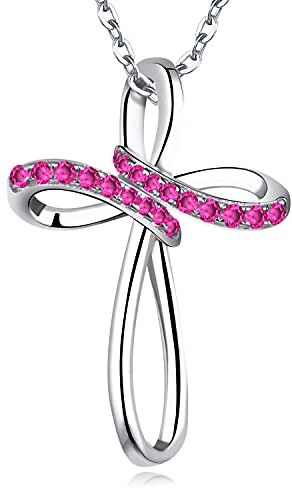 JO WISDOM Collana Croce Argento 925 Donna con Zirconia cubica Luglio Birthstone Colore Rubino,Collana Crocifisso celtico con placcato in oro bianco