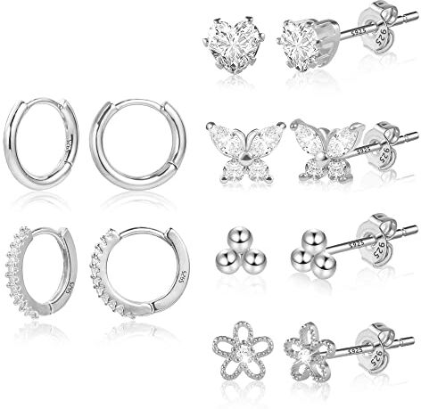 Ash Orecchini Piccoli per Donna, 6 Paia Orecchini Cerchio Argento 925 Orecchini Donna Cerchio Piccolo Ipoallergenici Orecchini Cerchio Argento Donna Ragazze, Set di Orecchini a Perno