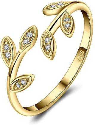 JewelryPalace Anelli Donna Argento 925, Foglia di Olivo Anello Donna Regolabile, Diamante Simulato Zirconi Anniversario Matrimonio Promessa Sposa Bande Anello Donna in Oro, Gioielli Donna