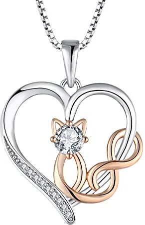 starchenie Starnny Collana Donna Argento 925,Ciondolo Gatto Infinito con Cubic Zirconia 3A per Donna