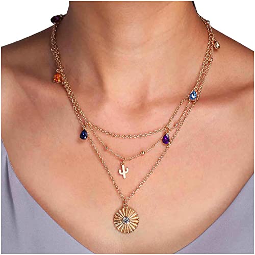 Cimenexe Collana Di Cactus D'oro Con Ciondolo A Forma Di Goccia D'acqua A Strati Collana Choker Vintage Satellite Collana Gioielli Per Donna E Ragazze