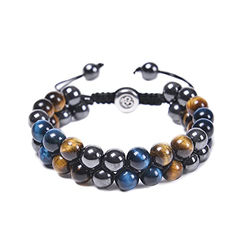 FFWTPY Bracciale Uomo Occhio di Tigre Pietra Bracciali Pietre Naturali Nero Braccialetti Blu Ematite Braccialetto Agata Perline Colore Gioielli Collana Buddista Perline Elastico