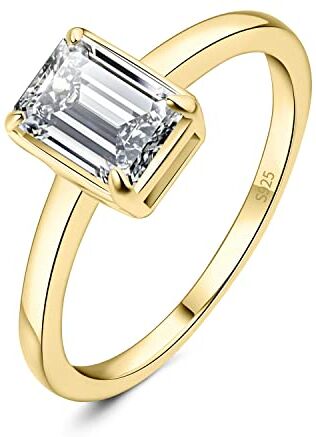 JewelryPalace 1ct Anello Solitario Donna Argento 925 con Cubica Zirconia, Diamante Simulato Anelli Dorati con Pietra a Taglio Smeraldo, Semplice Fedine Fidanzamento in Oro Set Gioielli Donna 17