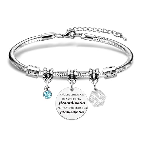 Coagurmes Ispirativo regalo Bracciale, argento A-Z 26 lettera iniziale ciondolo Braccialetto a volte dimenticati quanto tu sia straordinaria pertanto questo è un promemoria Per Figlia Sorella Amici Mamma (N)