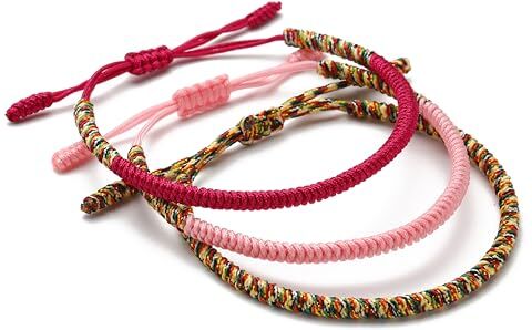 LUCKY BUDDHIST Tibetan Lucky Bracelets + Buddhist Gift! Friendship bracelets for women men teenagers adjustable size Handmade with rope knots. Purple rose gold