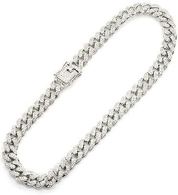 REQAG Catena Argento per Uomo, Bracciale Collana Girocollo,Diamanti da Laboratorio Set a Mano, Mens Cuban Link Chain Bling Miami, per gli uomini, Hip Hop Gioielli Regalo