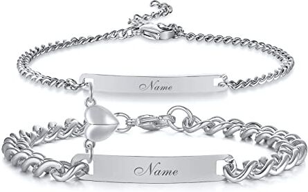 Vnox Bracciale coppia Bracciale partner per coppie Bracciali personalizzati per uomo Bracciale in acciaio inox con incisione a scelta in argento