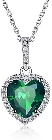 ChicSilver Collana Pendente Donna Cuore Piccolo in Argento Sterling 925 con Zirconi Brillanti Pietra Nascita 12 Mese Mesi Catenina Catena Regolabile Gioiello alla moda Maggio Smeraldo