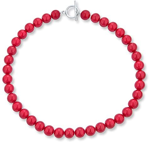 Bling Jewelry Gioielli Occidentali Lisci Semplici Classici Della Calcite Rossa Rotonda 10Mm Collana Del Filo Della Perla Per Le Donne Chiusura Placcata D'Argento Dell'Adolescente 18 Pollici