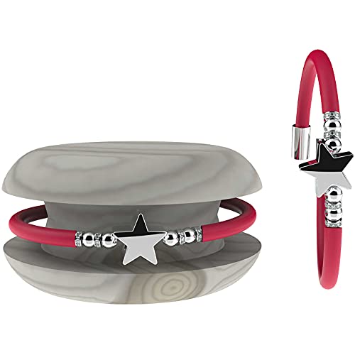 Too Late Bracciale Donna TOOLATE Caucciù con Strass e Charm, Bracciale Macaron Mignon Gioiello con Charm Cuore Stella Portafortuna 100% Made in Italy (star, fucsia)