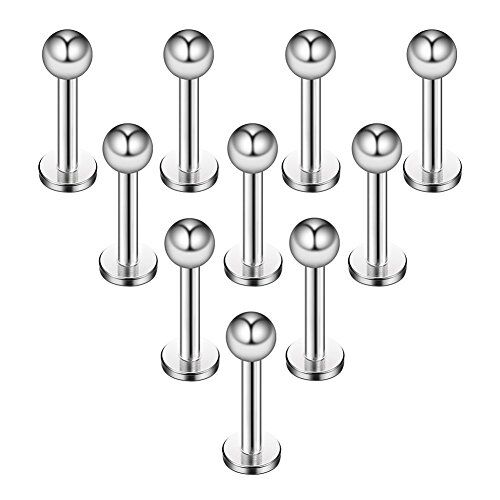 Briana Williams 10 pz 1.2mm Nero Titanio Anodizzato 316L Acciaio Chirurgico Labret Anello al Labbro/Trago/Helix/Cartilagine Orecchio Stud Bilanciere, 6-8mm Barretta Corpo Piercing Gioielli