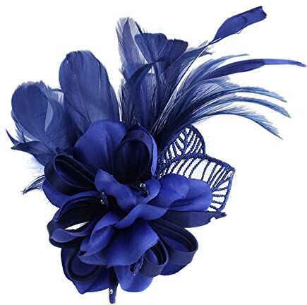 FLAVAS Spilla Fiore Piume Spilla da Donna Vintage Spilla da Sposa Fatto a Mano, fascinator, costumi, spilla a forma di fiore, per Abiti Abbigliamento Pin Decorativo Gioielli da Festa (Blu)