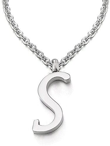 COOLSTEELANDBEYOND Nome Iniziale Lettera di Alfabeto S Ciondolo, Collana con Pendente Croce da Donna Uomo, Acciaio, 50cm Corda Catena