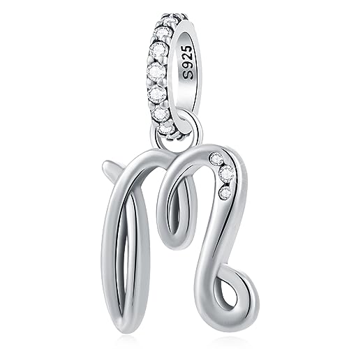 GLOWDAS Lettera M Charms Alfabeto Ciondolo, 925 Argento Sterling Iniziale m Pendente CZ Perlina Fit Pandora Prima festa della mamma Bracciale con Letra, Regali per Nonna/Madrina/Migliore Mamma/Mom