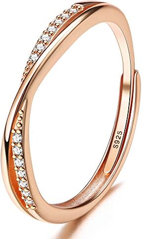 JeweBella Anelli Argento 925 Donna Regolabili Anello Zirconia Cubica Minimalista Anello Donna Argento/Oro/Oro Rosa Fidanzamento Promessa Fedine