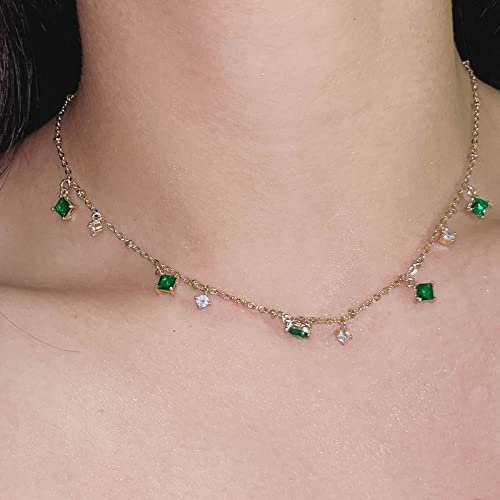 TseenYi Collana Di Pietre Preziose Smeraldo Collana Di Cristallo Verde Vintage Collana Di Gemme Verdi Collana Girocollo Oro Smeraldo A Goccia Collana Minimalista Collana Gioielli Per Donne E Ragazze