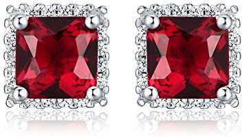 Diamond Treats Orecchini Donna in Argento Sterling 925, Orecchini Quadrati con Pietre Zirconi Rosso Rubino, Orecchini Rossi Donna in Argento 925 con una Confezione Regalo