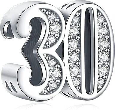 Amuefer Numero 30 Charm Compatibili Bracciale Collana Pandora, Argento Sterling Ciondolo Compleanno Natale Gioielli Regali per le Donne Ragazza Moglie Bambini Amici