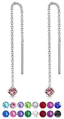 DTPsilver ® Orecchini Pendenti Donna con Catena in Argento 925 e Cristalli Swarovski® 3 mm Lovli Orecchini Punto Luce Orecchini Lunghi Donna Orecchini Rosa Chiaro Lunghezza 57 mm