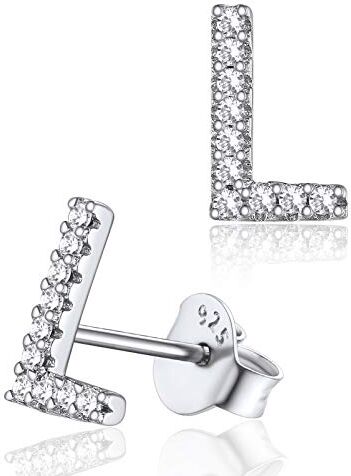 Silvora Orecchini a Perno con Lettera Iniziale e Diamante in Argento Sterling con Alfabeto dalla A alla Z Minimalista Zirconi S925 per Donne e Ragazze