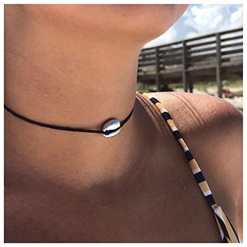 Cimenexe Collana Pendente Di Conchiglie Bohémien Collana Choker Cowrie Catena Collana Choker In Pelle Nera Collana Collare Di Conchiglie In Metallo Collana Nera Regolabile Gioielli Per Donne E