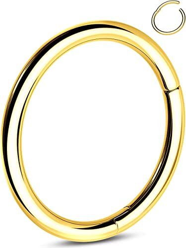 OUFER G23 Piercing per Naso in Titanio con Incisione a Cerchio, per cartilagine, Oro elica, 18 G, Daith Rook Conch con narice incernierata, 1,0 mm, Regalo da Uomo e Donna, 8 mm