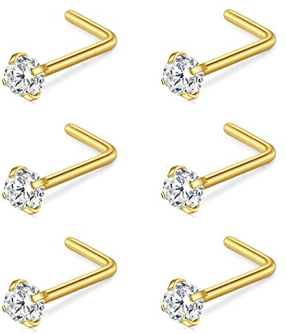 incaton 0.8mm 1.0mm Piercing Naso Acciaio Chirurgico da 18g 20g Piercing Naso Anelli con a Forma di Anello da Naso, Argento,Oro,Oro Rosa