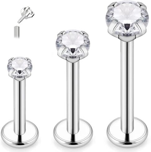 ESHIONER G23 Titanio Piercing Trago Orecchio Helix Labbro Naso Studs Orecchio Cartilagine Orecchini Piercing Labret Piercing Ipoallergenico Argento Oro Uomo Donna 16g 6mm 8mm 10mm 3 pezzi