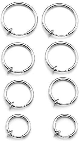 Zysta 4 Paia 12/14ga Diametro 10-16mm Finti Orecchini Helix Unisex in Acciaio Anelli Cerchio Naso Labbro Orecchio Clip Gioiello per Corpo, 8 Pezzi non Trafitto non-pierced-14ga argento