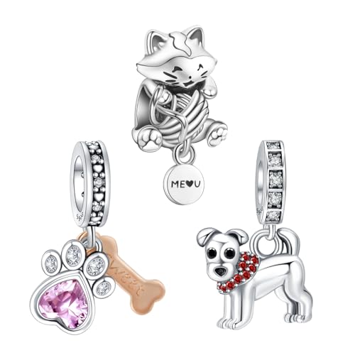 Amuefer Gatto & Cane & Animale Domestico Charms Compatibili Bracciale Collana, Argento Sterling Ciondolo Compleanno Natale Gioielli Regali per le Donne Moglie Amici