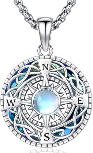 Friggem Collana Bussola, Ciondolo Bussola in cristallo blu Argento Sterling 925 e Collana Ciondolo Donna, Catena Regalo di Laurea Gioielli per Uomo Donna