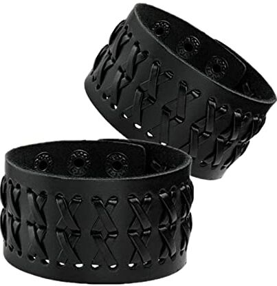 MILAKOO borchiato Punk Rock Biker Bracciale in pelle larga cinghia Unisex Bracciale nero Set