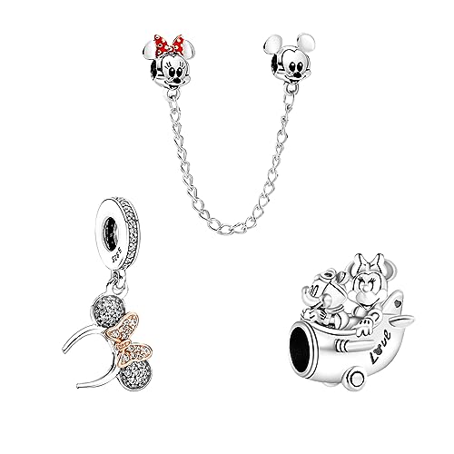 Doyafer 925 argento sterling fascino catena di sicurezza fascino cartoon mouse gioco fascino Pearl Lady braccialetto collana ragazza regalo