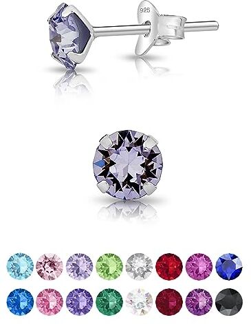 DTPsilver ® Orecchini Punto Luce Argento 925 con Cristalli Swarovski® Elements Orecchini Donna Colorati Orecchini Piccoli Orecchini Brillantini Orecchini Viola Lavanda Diametro: 5 mm