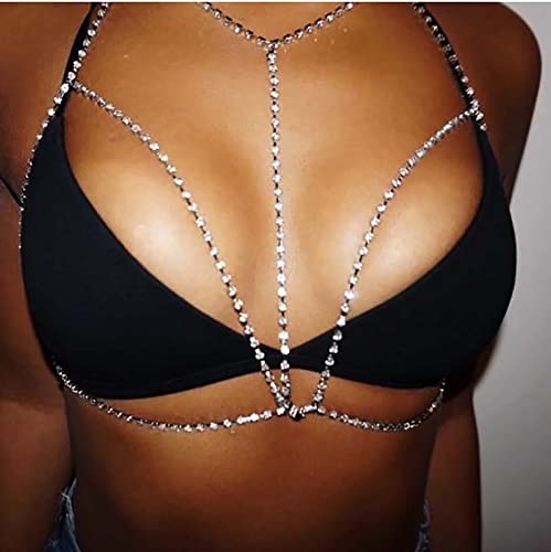 Atentuyi Scintillante Strass Stratificato Corpo Catena Argento Cz Y Collana Cristallo Reggiseno Catena Sexy Bikini Nightclub Corpo Accessori Estate Vita Catena Boho Corpo Gioielli Donne E Ragazze