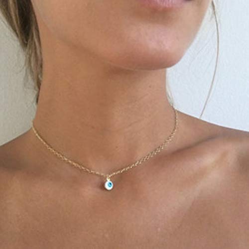 TseenYi , Collana girocollo dorata con piccolo ciondolo a forma di occhio, contro il malocchio, regolabile, stile bohémien, gioiello per donne e ragazze, colore blu