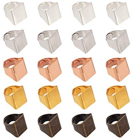 PH PandaHall 30pcs 5 colori anello in ottone blanks pad rettangolo anello pad regolabile anello di barretta base per abbellimento creazione di gioielli