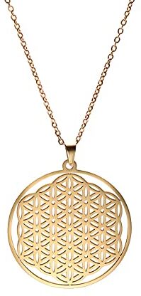 TEAMER Collana Pendente Fiore della Vita in Acciaio Inossidabile Placcato Oro Catena Gioielli Accessori Geometria Amuleto Gioielli (stile 2-oro)