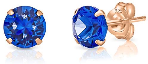 DTPsilver Orecchini Zaffiro Punto Luce Orecchini Argento 925 Placcati Oro Rosa con Cristallo Swarovski 6 mm Orecchini Blu Donna Punto Luce Blu Punti Luce Orecchini Donna Blu Orecchini Lobo Donna Oro