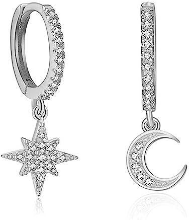 Mocicafier Orecchini argento 925 For Women orecchini argento 925 With Silver Moon Pendant orecchini donna Cubic Zirconia Dangle bianco Gioielli Per Ragazze