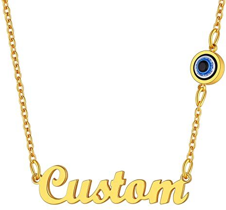 Supcare Collana Nome Personalizzabile Donna con Occhio Turco, Occhio di Allah Collana Donna Girocollo, Oro Collana con Nome con Malocchio Turco, Collana Personalizzata Chocker Acciaio Ragazza Donna