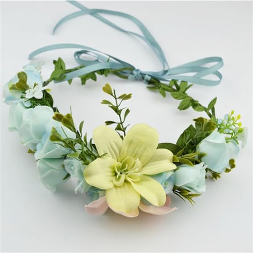 FALKIN corona di fiori da principessa corona bohémien fascia per capelli floreale ghirlanda copricapo festa di nozze capelli ragazze (colore: verde chiaro)