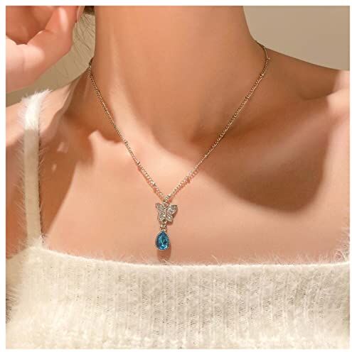 Dervivea Boho Blu Cristallo Farfalla Collana Choker Goccia Zaffiro Collana Pendente Argento Cz Farfalla Choker Collana Vintage Blu Gemma Collana Catena Gioielli Per Donne E Ragazze