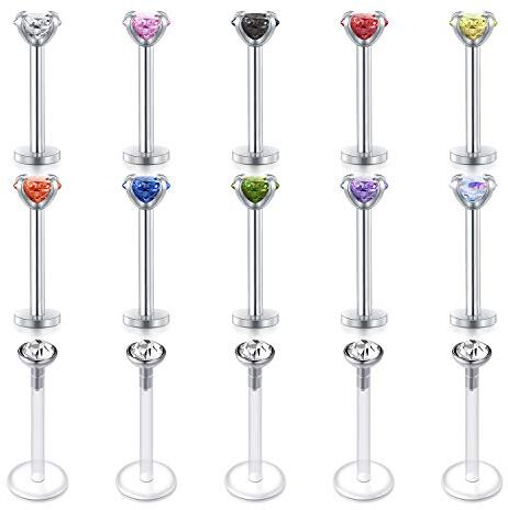 Rajnard Piercing Labbro Labret Studs 16G Acciaio Chirurgico e plastica bioflex 10mm Piercing Tragus Helix Diamante