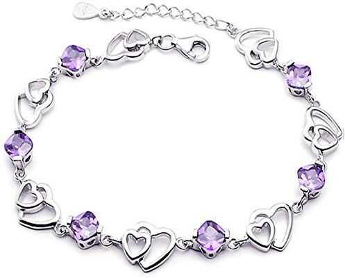 findout swarovski ametista, rosso, rosa blu bianco di cristallo del cuore braccialetto d'argento, per le donne le ragazze