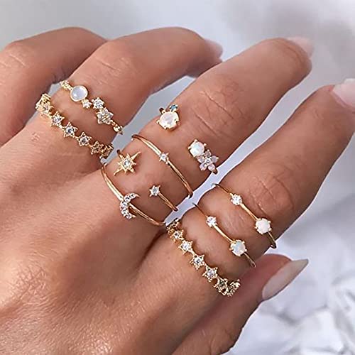 Wedity Crescent Ring Set Retro Star Crystal Finger Joint Anelli Anelli per nocche impilabili Gioielli per donne e ragazze (B)